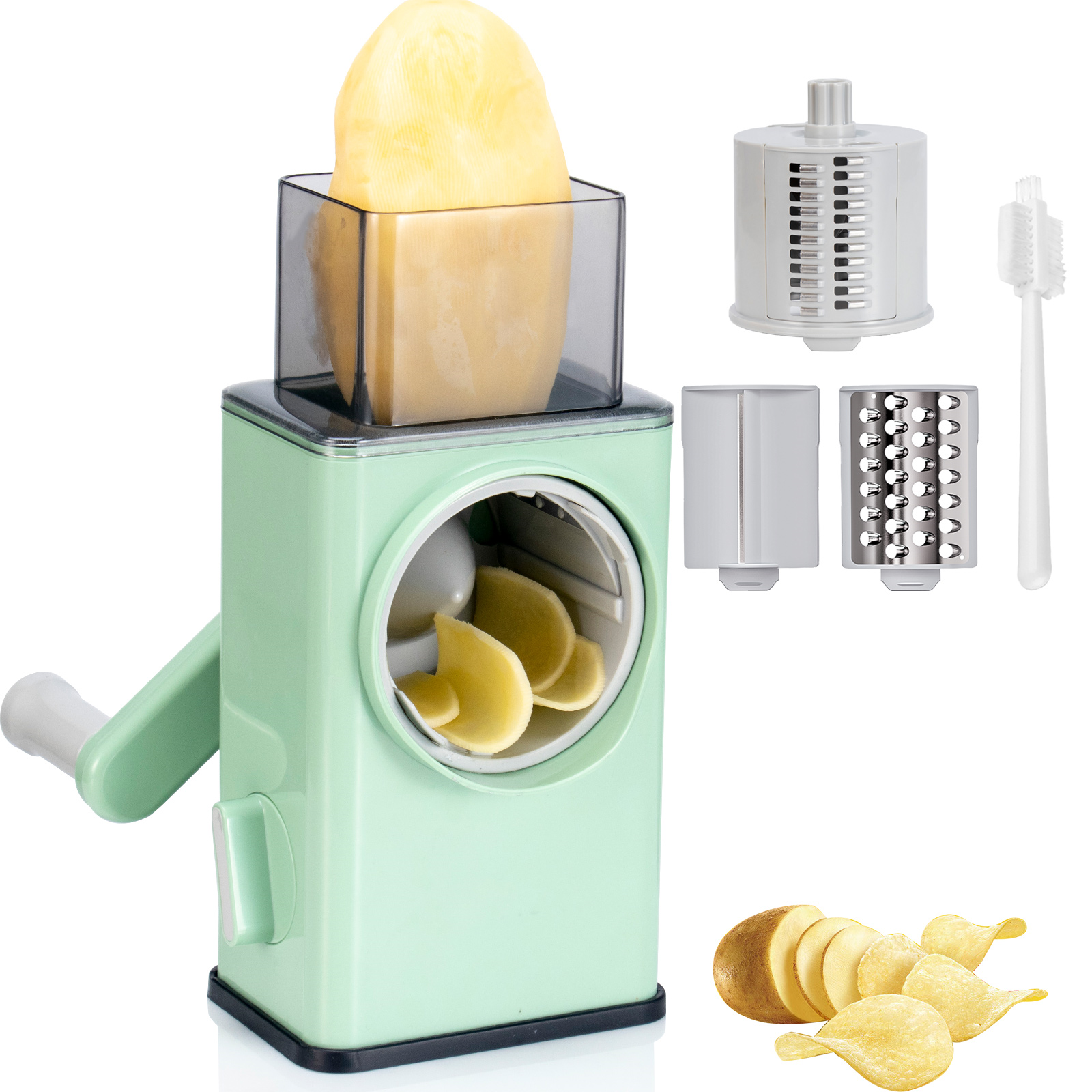 Wrea Rotary Cheese Grater, Vegetable Slicer with 3 Replaceable