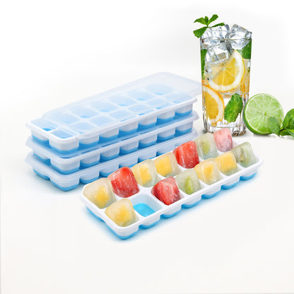 YaSaLy Ice Cube Trays with lid and Ice Bucket,Easy Fill Ice Cube Trays  Stackable Spill Resistant Ice Cube Mold for Freezing Food, Water, Juice 