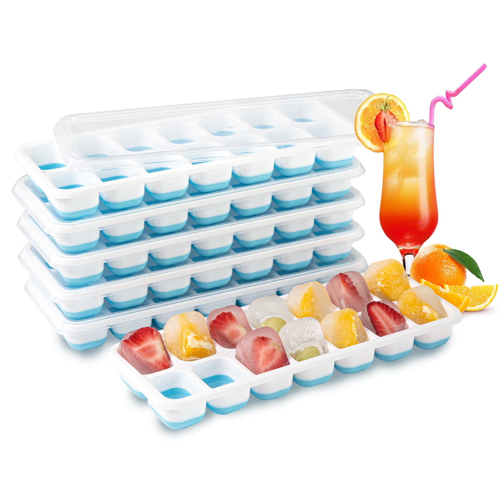Ice Cube Tray, Easy Release Ice Tray BPA Free, 4 Pack 14-Ice Cube Tray with  Lid, Stackable Silicone Ice Cube Mold, Suitable for Frozen Drinks, Coffee
