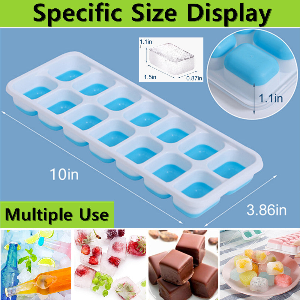 Ice Cube Trays With Lids 2 Pack Small Food Grade Silicone BPA Free For  Freezer