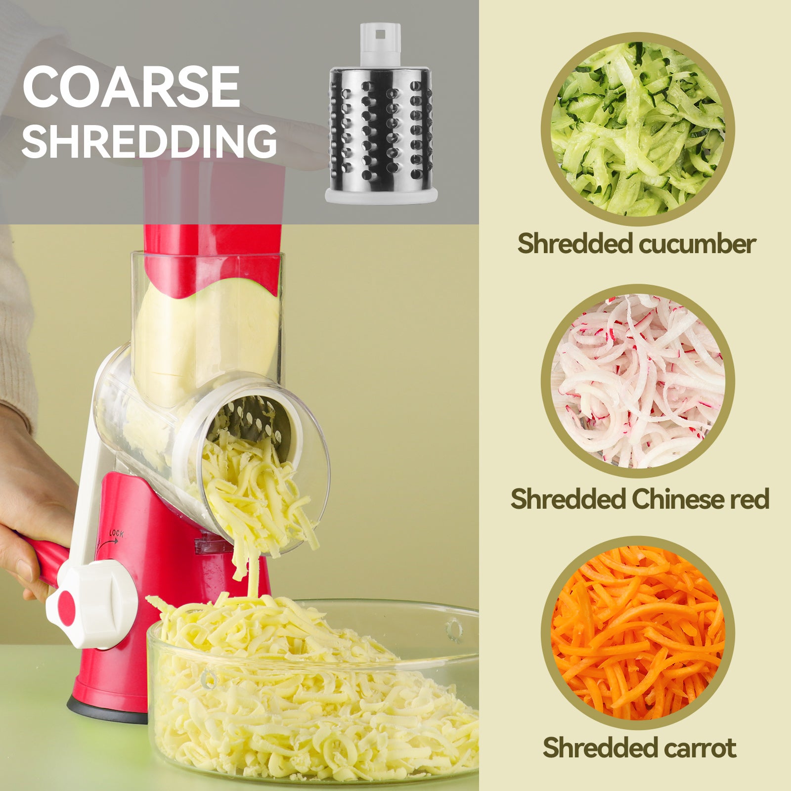 X Home Rotary Cheese Grater, Manual Cheese Grater with Handle, Mandoline  Vegetables Slicer Cheese Shredder with Strong Suction Base, 3 Drum Blades