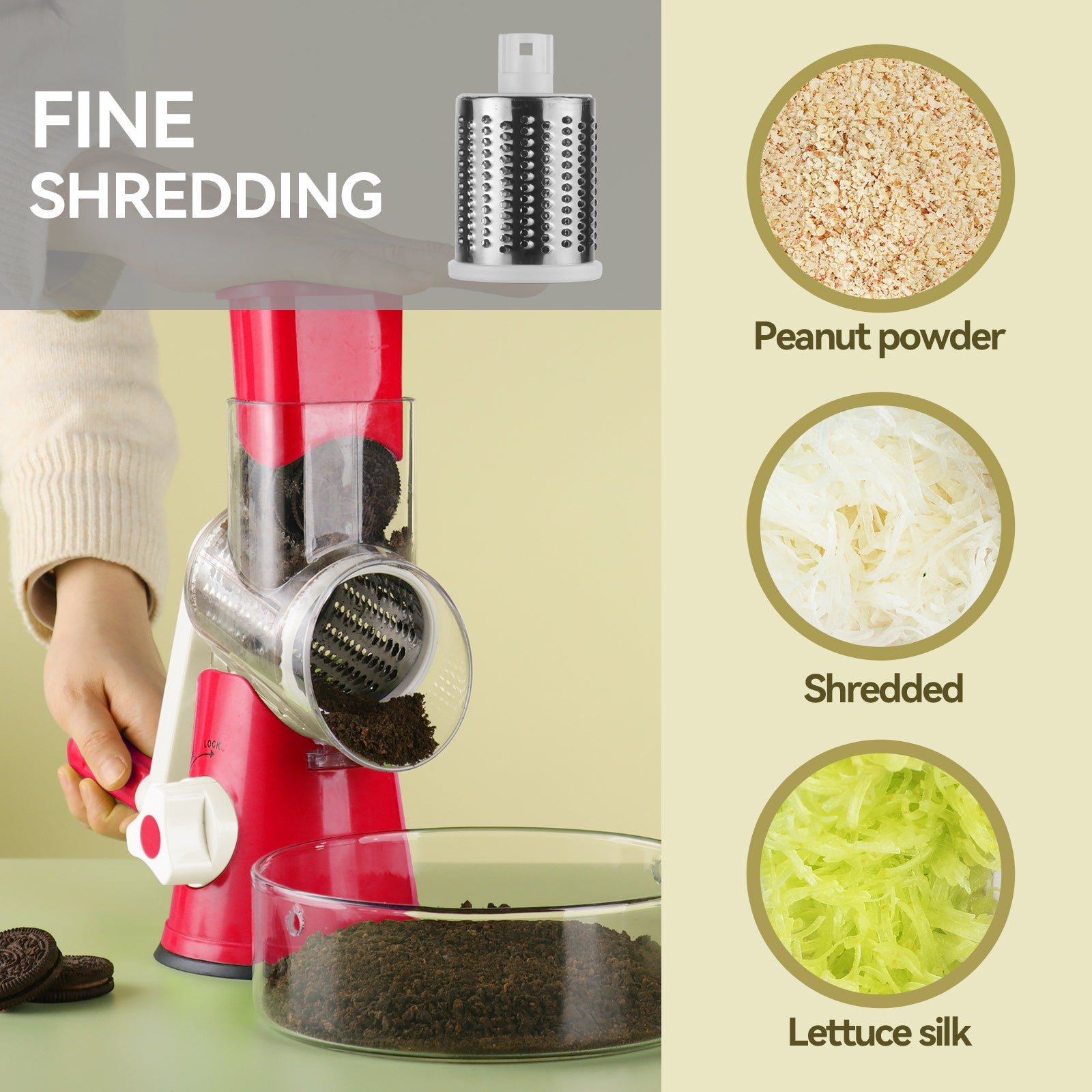 3In1 Rotary Cheese Grater Cheese Shredder Hand Crank Food Processor Kitchen  Slicer Tool Vegetable Grater Stainless Steel Blades