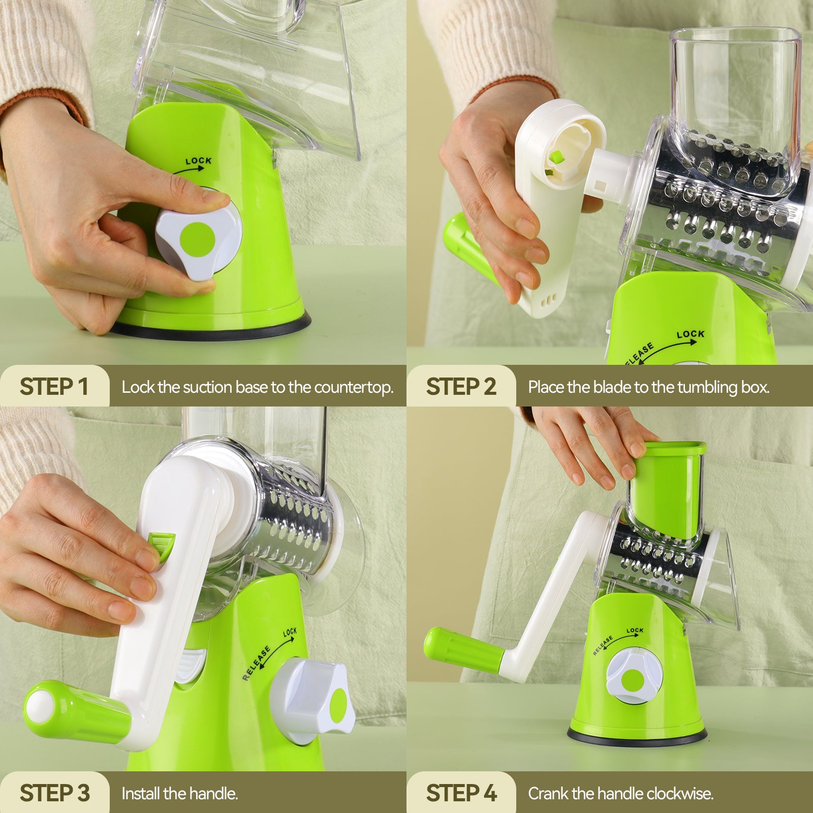 EDEFISY Cheese Grater - 3-in-1 Stainless Steel Manual Drum Slicer